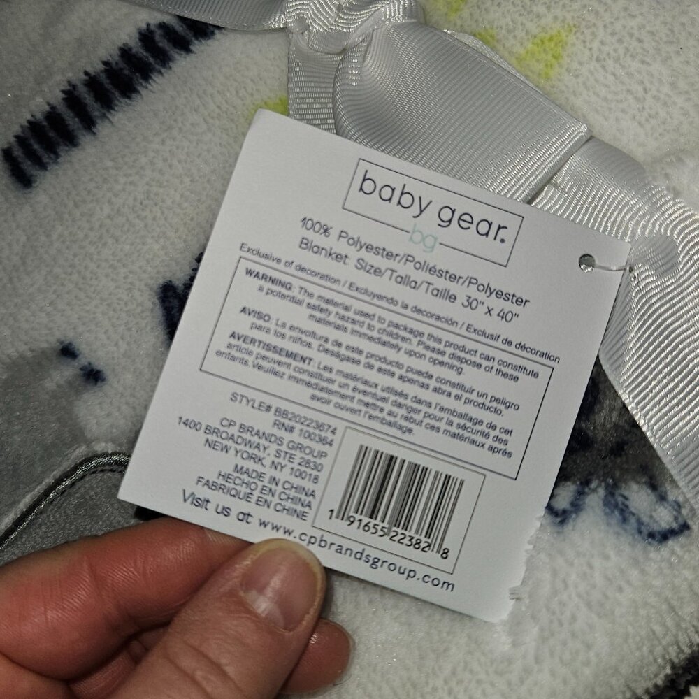 NEW Baby Gear Dinosaur Elephant Fleece Baby Blanket Lovey Gray Blue White 30x40 - Picture 4 of 6